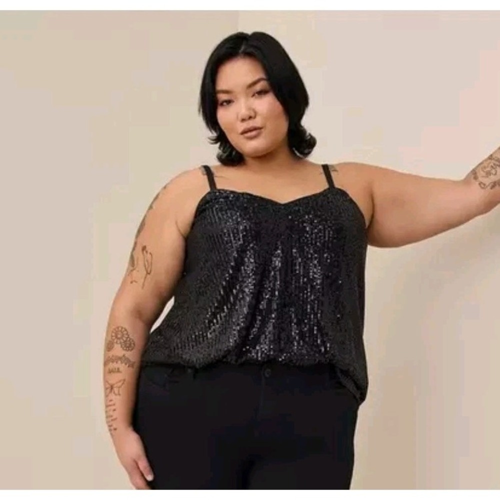 Torrid Sophie Sequin Swing Cami Plus Size‎ 2X Black Glitter Tank Top